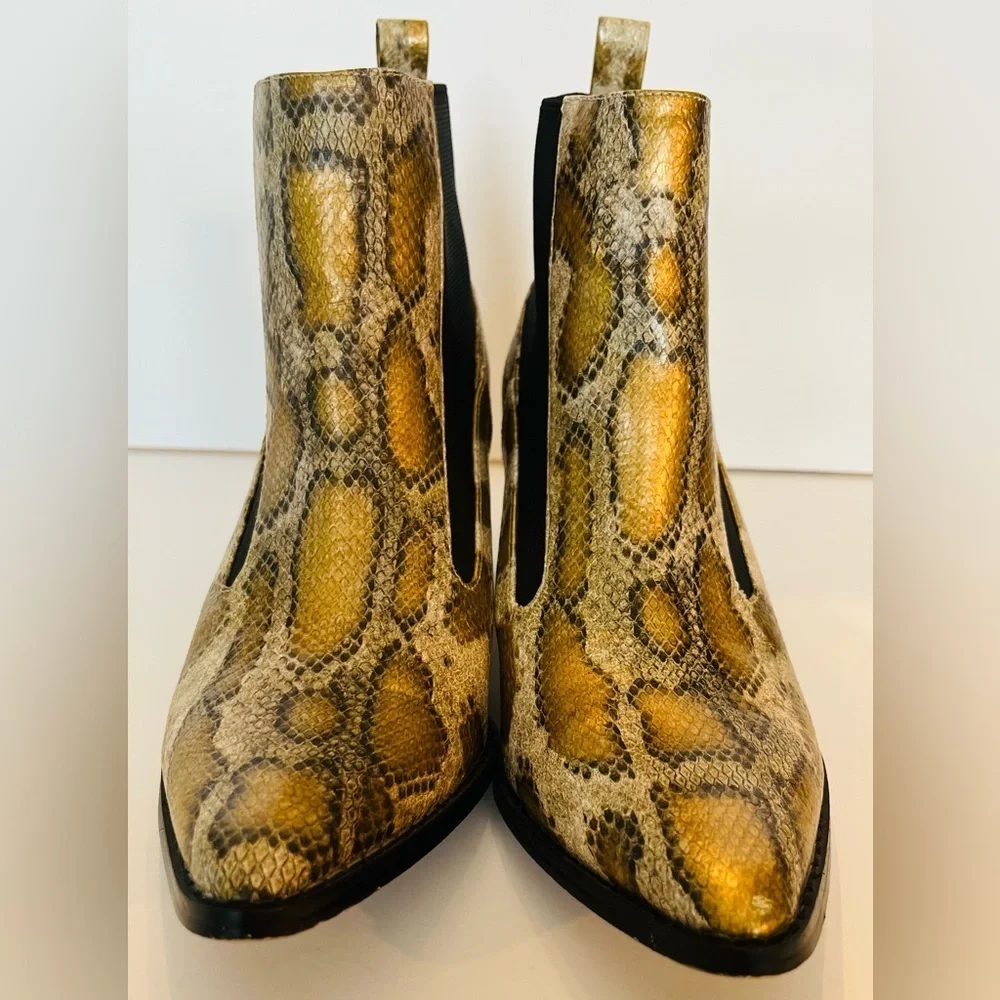 Coconuts by Matisse Women’s Gold Snake-Print Booties Size 6 pointed toe slip on